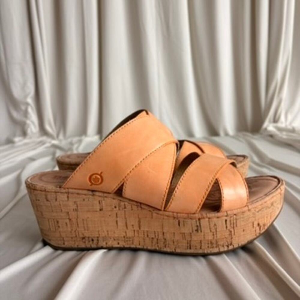 Børn Kapiti Cork Leather Wedge Sandals - Creamsicle Orange, Size 9 - Picture 4 of 11